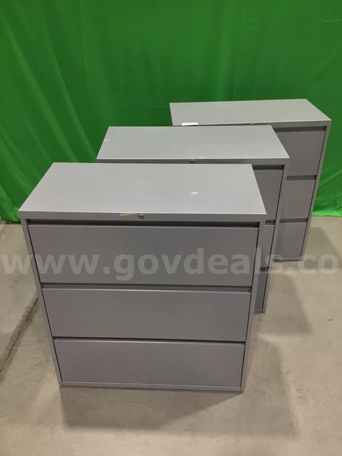 Lot of (3) Three-Drawer Lateral File Cabinets