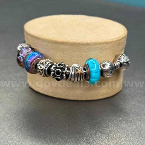 925 Silver Pandora Bracelet with 8 Silver Charms