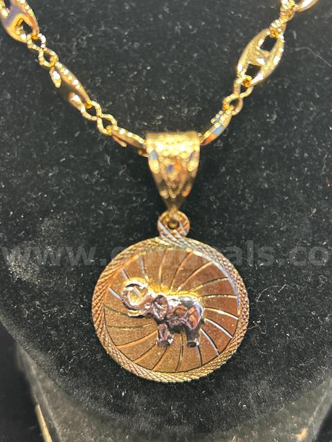 20” Necklace w/ Two-Toned Elephant Medallion. 24K Real Gold Plated FREE SHIPPING!!