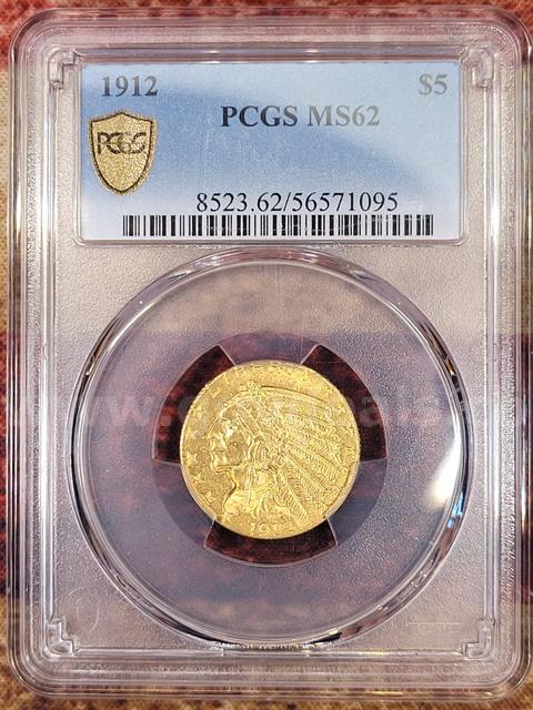 Stunning 1912 Gold Indian $5 Graded PCGS MS 62