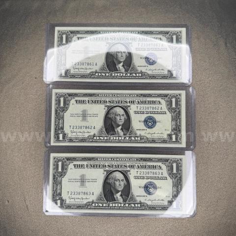 1957B 3 Consecutive Silver Certificate Dollars