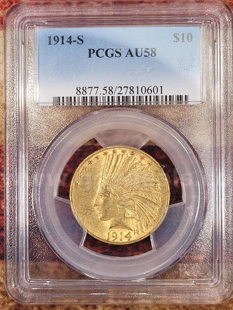Beautiful 1914-S Gold Indian $10 PCGS AU58