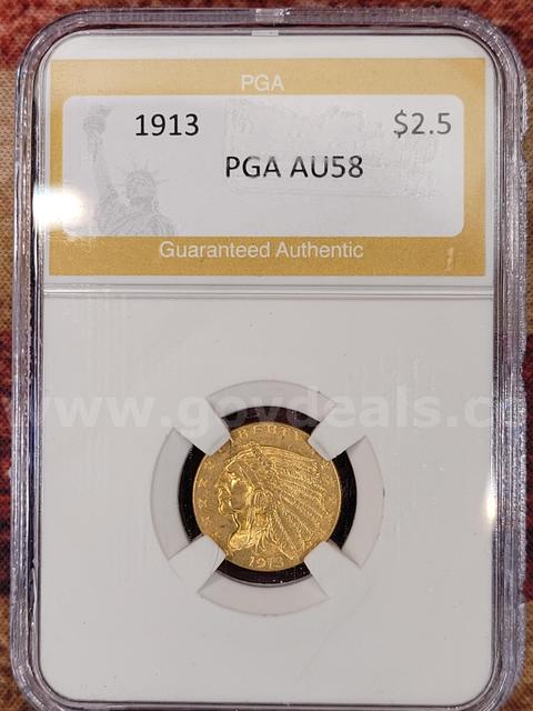 Beautiful 1913 Gold Indian $2.5 PGA AU58