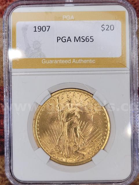Beautiful 1907 Gold $20 PGA MS65