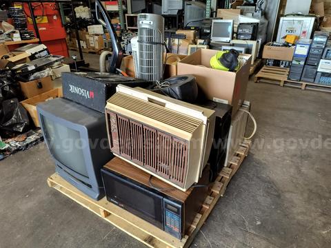 Pallet Lot of Assorted SCRAP Items (PCs, Accessories, TV, Microwave, etc)