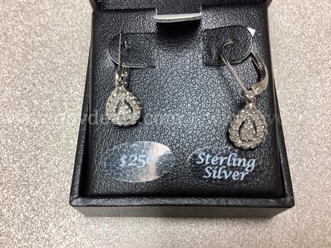 Sterling Silver Bridge Diamond Earrings 1/4CT SS Pear Drop ( retail $250.00 )