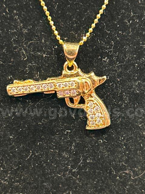 24k Gold, 18” Dainty Necklace w/ CZ Pistol Pendant. READ ⬇️