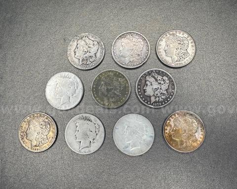 Lot of 10 Silver Dollars- Peace and Morgan