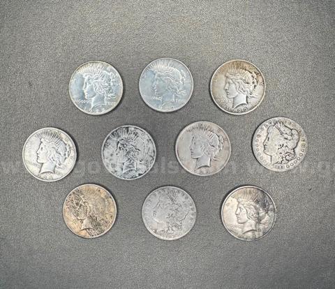 Lot of 10 Silver Dollars - Peace and Morgan
