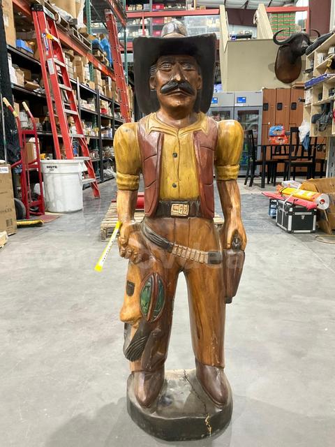 CARVED WOODEN COWBOY, APPROX 42in