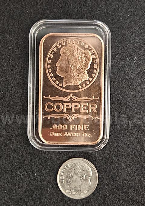 One Ounce Copper Bar .999 Fine-BIDDING ENDS TONIGHT !!