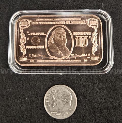 One Ounce Copper Bar .999 Fine-BIDDING ENDS TONIGHT !!