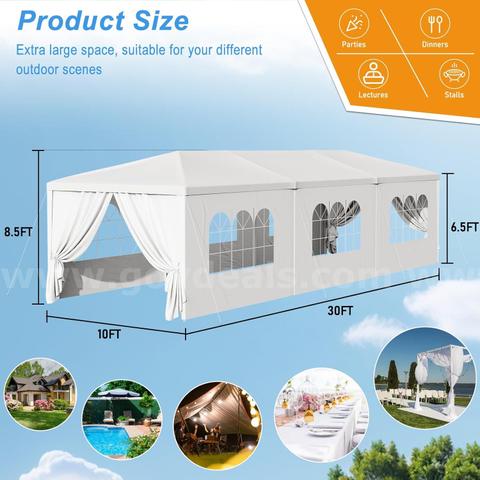 FREE SHIPPING - 10x30 Ft Outdoor Canopy Tent, For Events with 8 Side Removable Walls, Waterproof Canopy