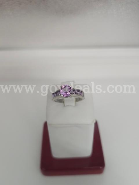 Solid Sterling Silver Ladies Ring with Genuine Amethyst Stone  Size 7