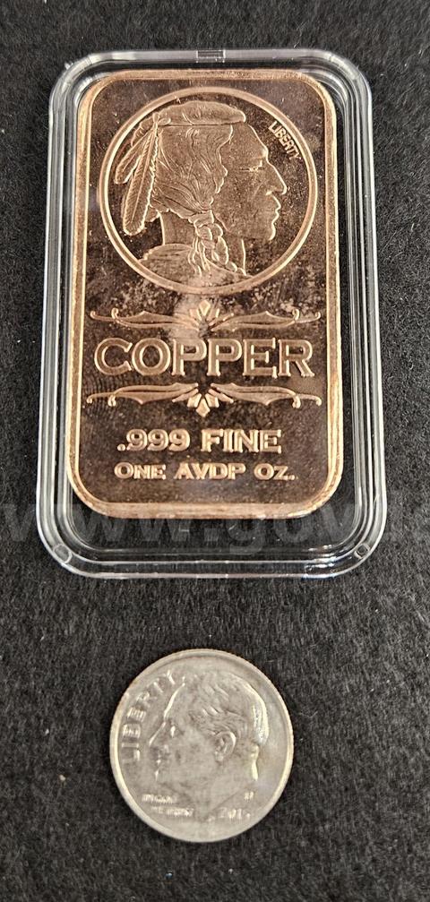 One Ounce Copper Bar .999 Fine