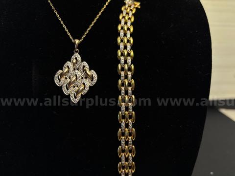 Necklace (Marked 12K) Vermeil Pendant & Bracelet Pair