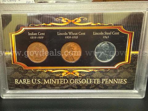 U.S. Obsolete Penny 3-Coin Set – Indian Head, Wheat & 1943 Steel Cent