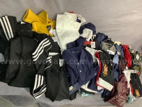 Large Lot of Men's Clothing brands include Adidas, Guess, Ralph Lauren