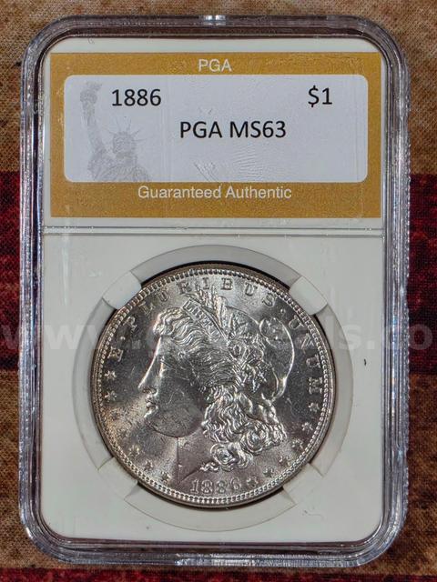 Stunning 1886 Morgan Silver Dollar PGA MS 63