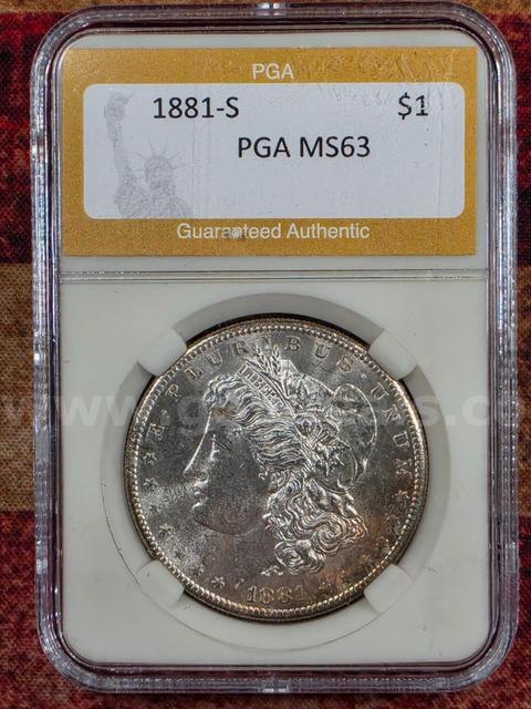 Stunning 1881-S Morgan Silver Dollar PGA Graded MS 63