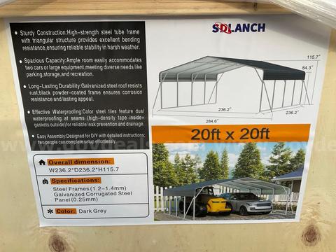 UNUSED 2026 SDLANCH HIGH-END 20FT X 20FT CARPORT MODEL SDLC2020, GALVANIZED STEEL ROOF