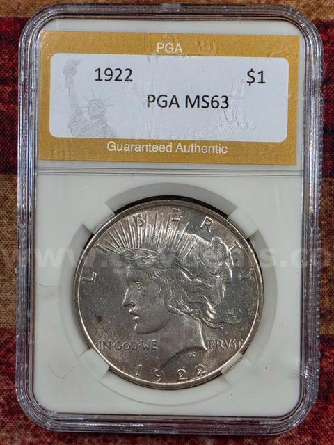 Stunning 1922 Peace Silver Dollar PGA Graded MS 63