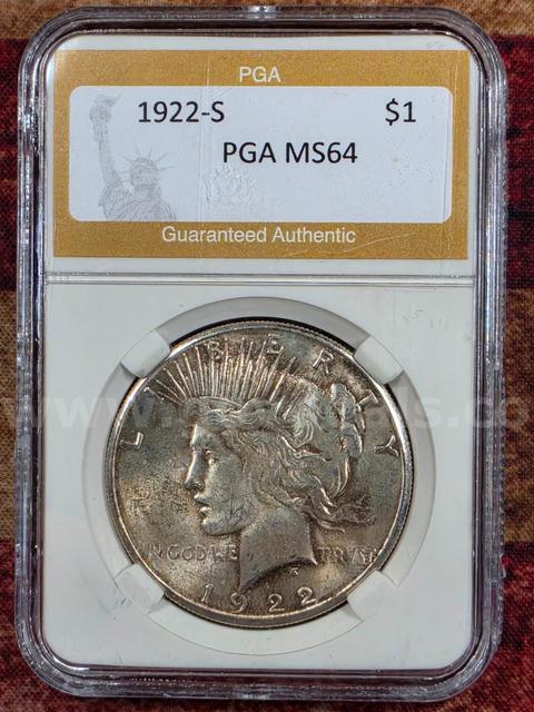 Stunning 1922-S Peace Silver Dollar PGA Graded MS 64