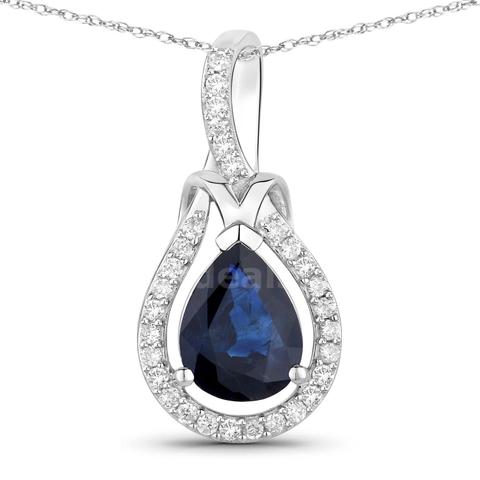 14K White Gold Ladies Designer Natural Blue Saphire & Natural Diamond Pendant Appraised at $4190.00