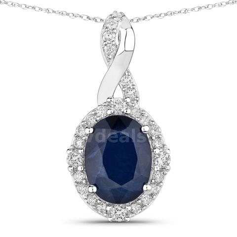 14K White Gold Ladies Designer Natural Blue Saphire & Natural Diamond Pendant Appraised at $4260.00