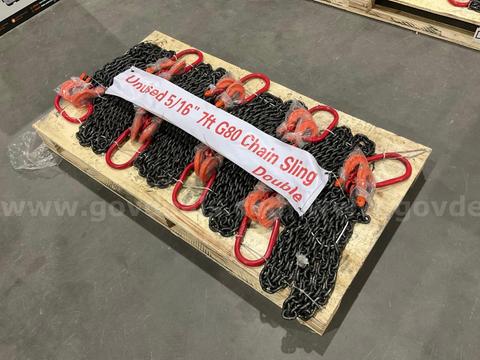 UNUSED 5/16” 7FT DOUBLE LEGS LIFTING CHAIN SLINGS MODEL LHR-G80, ( 8 ) PCS