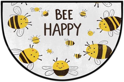 Brand New - 24" x 36" Half Round Door Mat, Non Slip, Bee Happy Quote - Shipping Available
