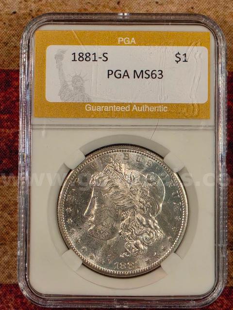 Stunning 1881-S Morgan Silver Dollar PGA Graded MS 63