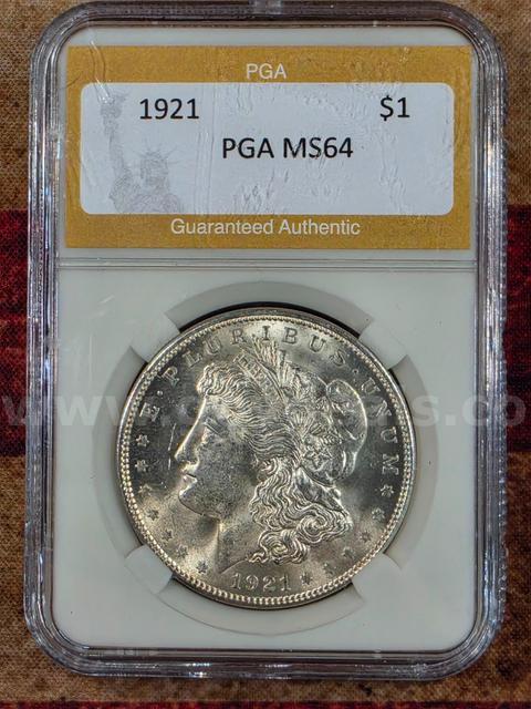 Stunning 1921 Morgan Silver Dollar PGA Graded MS 64