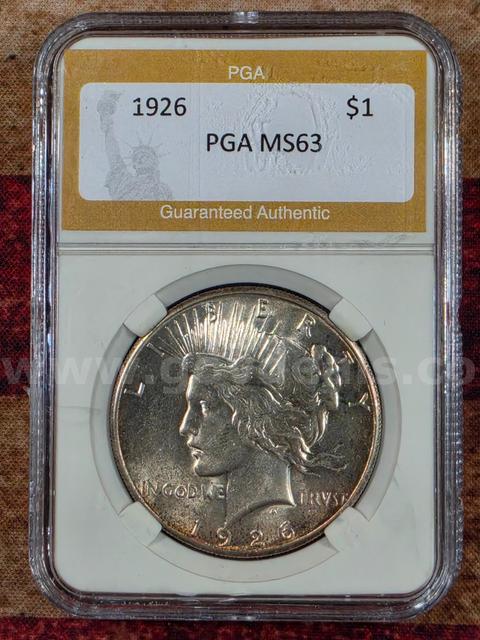 Stunning 1926 Peace Silver Dollar PGA Graded MS 63