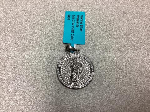 Sterling Silver Moissanite Saint Jude Pendant 0.62 CTW VVSD Color ( Retail $400.00 )