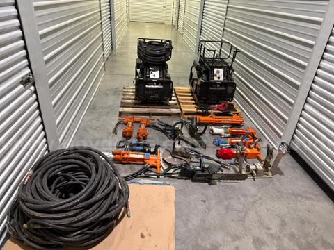 Large Lot of 2 Stanley HP-1 Diesel Hydraulic Power Unit w/ 14 Tools & Hoses