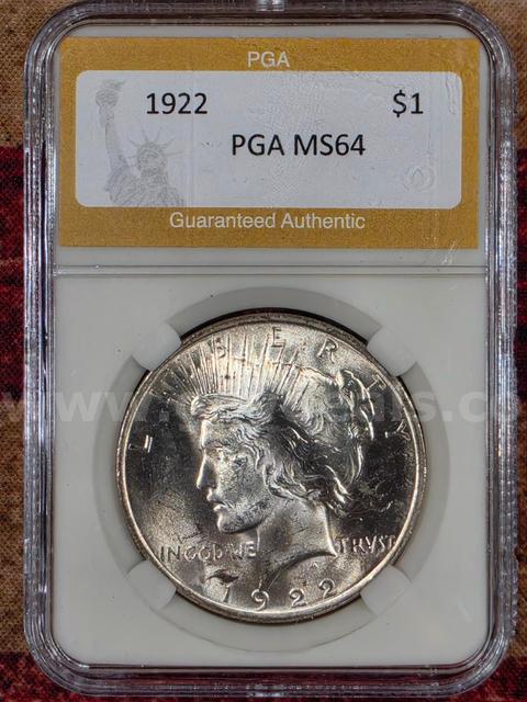 Stunning 1922 Peace Silver Dollar PGA Graded MS 64
