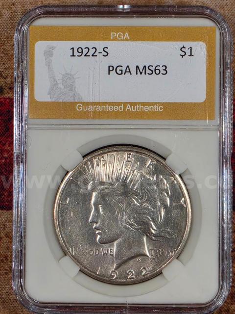 Stunning 1922-S Peace Silver Dollar PGA Graded MS 63