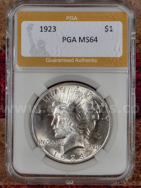 Stunning 1923 Peace Silver Dollar PGA Graded MS 64