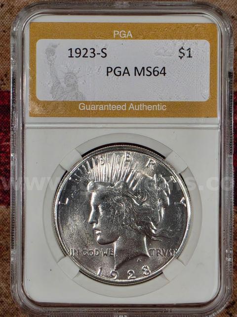 Stunning 1923-S Peace Silver Dollar PGA Graded MS 64