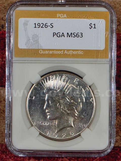 Stunning 1926-S Peace Silver Dollar PGA Graded MS 63