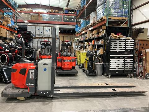 2024 LINDE STAND ON PALLET JACK MODEL EWR40 8' FORKS
