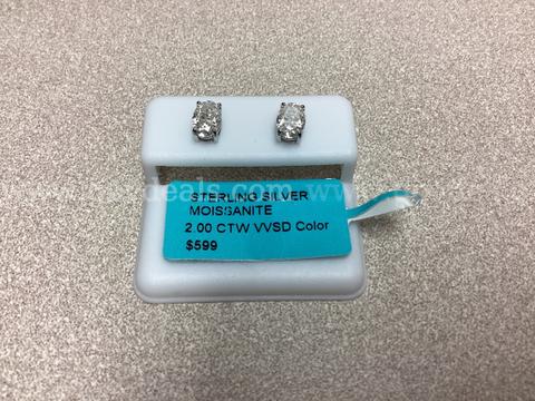 Sterling Silver Moissanite Earrings 2.00 CTW VVSD Color ( Retail $599.00 )