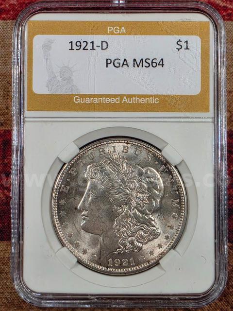 Stunning 1921-D Morgan Silver Dollar PGA Graded MS 64