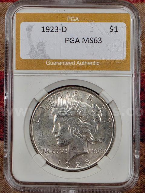 Stunning 1923-D Morgan Silver Dollar PGA Graded MS 63