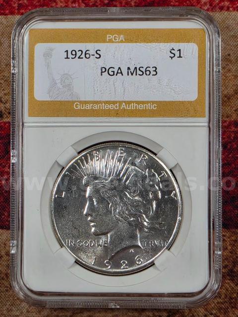 Stunning 1926-S Morgan Silver Dollar PGA Graded MS 63