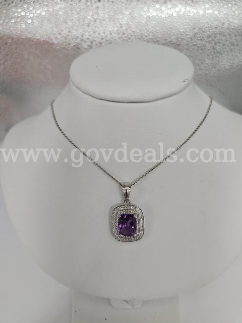 Solid Sterling Silver Ladies Amethyst Necklace