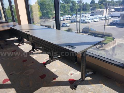 (1) 3 position Computer table with wiring and power tray