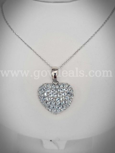 Solid Sterling Silver Ladies London Blue Topaz Heart Necklace