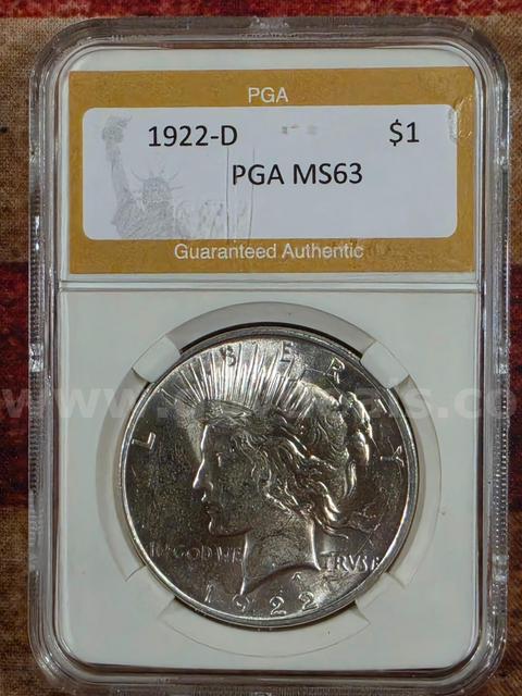 Stunning 1922-D Peace Silver Dollar PGA Graded MS63